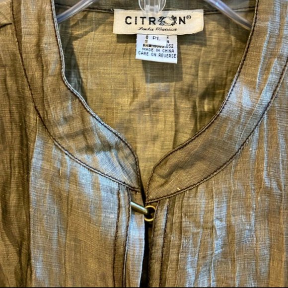 NWOT Metallic Bronze Citron Santa Monica Linen Blend 3/4 Sleeve Blouse/Jacket PL - Picture 2 of 8